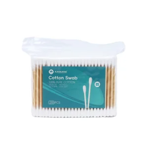 Global Warehouse New Packaging Double Round Tip Cotton Bud 200pcs Bamboo Stick Cotton Swab with pp Bag