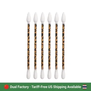 Global Warehouse Pointed Round Head Pattern Cotton Swab 200pcs Paper Stick Cotton Bud With Round Box
