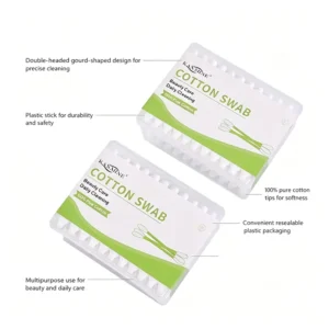 Gourd Tips 55pcs Cotton Buds Plastic Sticks Cotton Swabs with Flat Square Box for Printhead and Optical Lens Cleaning