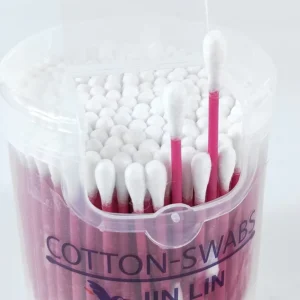 Green Plastic Stick Round Cotton Swabs with Detachable Lid Daily Cleaning Care Product