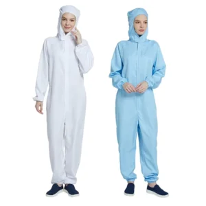 H-1107 Anti static Unisex Coverall White Blue Food Processing Industry Dustproof Waterproof Lint Free Breathable Adjustable