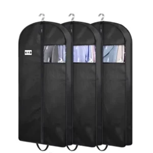 HSO32 Black Non Woven Stereo Clothing Dust Cover Transparent Window Hanging Garment Bag Breathable Suit Protector
