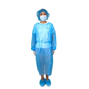 Haixin Non woven Disposable Gowns PP Blue Medical Protective Clothes PP Coated PE