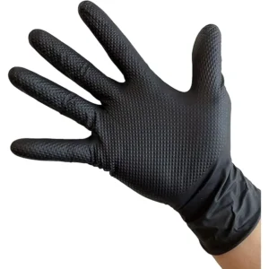 Hand Medical Glove Disposable 8 Mil Nitrile Black Boxing Diamond Texture Nitrile Gloves Latex Free Box of 100