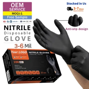 Heavy Duty 6 Mil Nitrile Gloves Thickened Black Disposable Safety Gloves Waterproof Durable Latex Free Powder Free