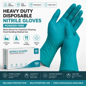 Heavy Duty Disposable Nitrile Gloves Powder Free Work Gloves for Industrial Cleaning Food Handling Medical Use OEM