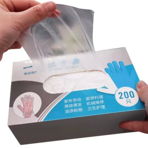 Heavy Duty PE Plastic Gloves for Kitchen and Restaurant Disposable Food Hand Cover in Woven Bag for Household Products