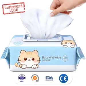 High Quality Eco Friendly Antibacterial Cotton Wet Wipes Ultra Soft Individually Wrapped Custom for Babies’ Skin Care