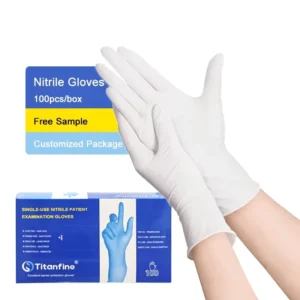 High Strength White Medical Nitrile Exam Gloves Textured Grip Powder Free CE Certified 4 Mil Thick