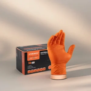 High Visibility Orange Disposable Nitrile Gloves 8Mil Diamond Texture Soft Anti-Slip Waterproof for Mechanic Use