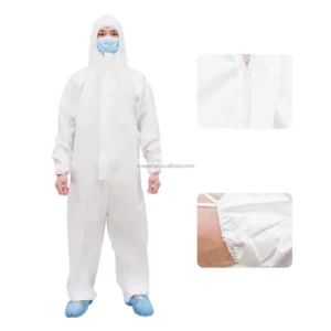 Hooded Disposable Medical Protective Clothing TYPE5&6 White Coverall Featuring Thumb Loops and Breathable Membrane