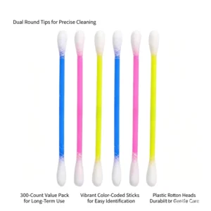 Household Beauty 300pcs Mixed Color Double Round Head Cotton Swabs pp Stick Cotton Buds With Renovated Half Round Box