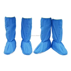 ISO 13485 Disposable Medical Use SMS Boot Covers Blue PVC Knee High Shoe Covers Wear Resistant Waterproof Breathable
