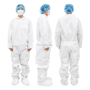 ISO CE SMMS 50g Disposable Coverall Stand Collar Long Sleeve Medical Protective Clothing White