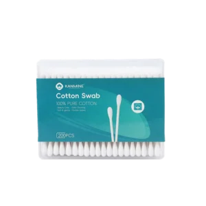 Individual Packing Biodegradable Double Round Tip Cotton Bud 200pcs Bamboo Stick Cotton Swab with Square Box
