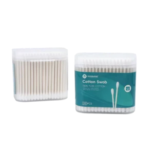 Individual Packing Biodegradable Pointed Round Tip Cotton Bud 200pcs Paper Stick Cotton Swab with Square Box