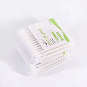 Individually Wrapped 50pcs Double Round Paper Stick Cotton Swabs Sterile Cotton Buds Square Box for Beauty