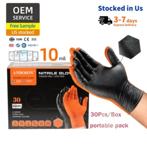 Industrial Black Nitrile Gloves 8Mil Thick Waterproof Soft Diamond Grip Chemical Resistant Automotive Safety Work Disposable