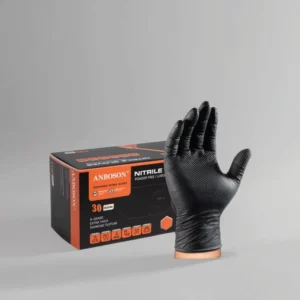 Industrial Grade 8Mil Black Nitrile Gloves Waterproof Durable Powder Free Disposable Diamond Grip for Heavy Duty Chemical