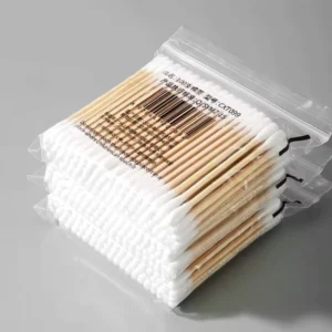 LMLTOP 100pcs Pack Professional Double Tip Wooden Cotton Swabs Pure Cotton Head Wooden Stick Cotton Buds Makeup First Aid