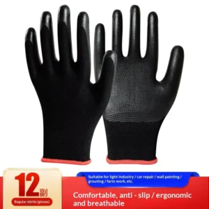 Labor Protection Finger Gloves Wear-Resistant Outdoor Work Nylon Nitrile Rubber Coated Dipped Waterproof Anti-Cut Anti-Slip