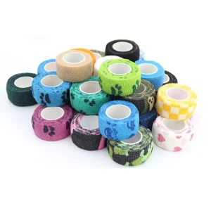 Latex Free Paw Print Pattern Pet Cohesive Bandage High Elastic Self Adhesive Vet Wrap for Vet Clinic Wound Dressing