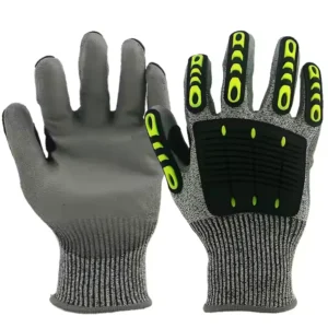 Level 5 Cut Resistant HPPE Shell with Grey PU Coated TPR Strengthened Non Disposable Anti Impact Safety Gloves