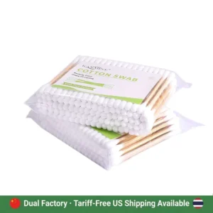 Manufacturer 15 Years Experience Global Warehouse 100pcs Cotton Swab Wooden Stick Cotton Buds with Bag