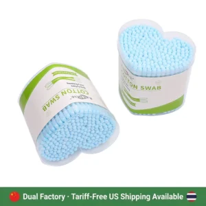Manufacturer 15 Years Experience Global Warehouse 200Pcs Cotton Bud Double Blue Round Head OEM Stick Cotton Swabs