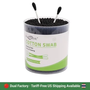 Manufacturer 200 Pcs Cotton Bud Double Round Black Paper Stick Cotton Swabs with Round Box