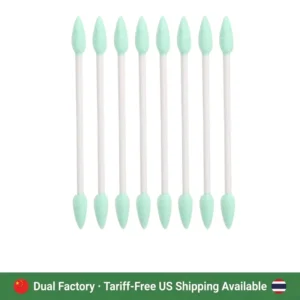 Manufacturer 200pcs Cotton Swab Double Cusp Green Head Paper Stick Cotton Buds With Round Box
