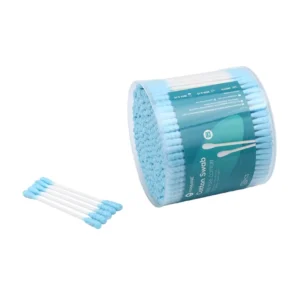 Manufacturer Price Blue Round Screw Tip Cotton Swab 300pcs Paper Stick Cotton Bud with pp Box
