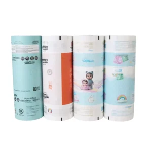 Matte Finish Custom BPA Free Wrapper Metallized Plastic Film Roll Printed Wet Wipe Tissue Baby Tissue Packaging Film Roll