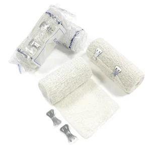 Medical Elastic Crepe Bandage Fist Aid with Blue Red Line Cotton Elasticity Spandex for Wound Fixation 4” 6 Inch 10cm