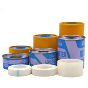 Medical rewinding cotton roll tape zinc oxide elastic fabric adhesive plaster with plastic tinplate shell