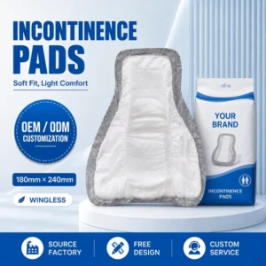 Men’s Diaper Incontinence Pad Soft Breathable Ultra Thin Period Pads Custom Packaging