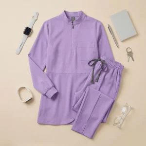 Middle Eastern Women Long Sleeve Stand up Zipper Collar Top Covered Buttocks Medical Scrub Accessories Uniform Custom Logo