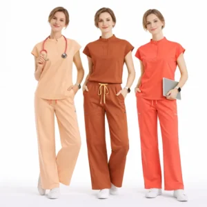 Modern Mandarin Collar Medical Scrub Set Unisex Worsted Fabric Stretchy Nurse Uniform Hospital Clinic Healthcare Workwear Custom