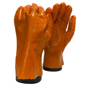 Multi Protection Orange Granule and Cotton Lining 27cm Short Cuff PVC Safety Gloves for Processing Automotive Work