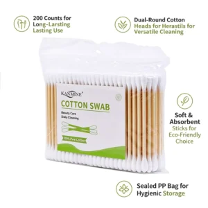 Multi-Purpose Double Head Cotton Buds 200pcs Bamboo Stick Cotton Swab With PP Bags