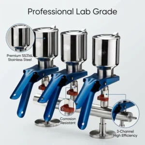 Multi port Lab Vacuum Filtration Manifold Stainless Steel Glass Solvent Filter System with Independent Control Valves