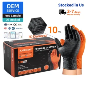 Nitrile Examination Glove Diamond Dotted Duty Powder Free Black Disposable Nitrile Gloves
