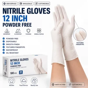 Nitrile Gloves 12 Inch Powder Free Waterproof Oil Resistant Thickened Kitchen Food Service Beauty Use