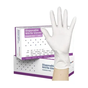 Non Powder Gloves Nitrile Medical Examination Aged Care Non slip White Disposable Powder Free 4mil Nitrile Gloves for Doctor