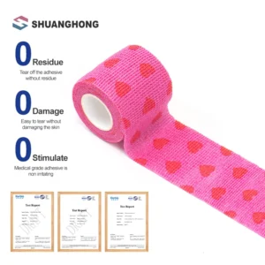 Non Woven Veterinary Cohesive Printed Bandages Latex Free Self Adherent Flexible Wrap for Pets