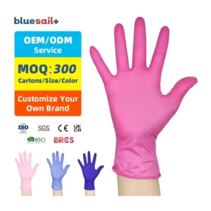 Non slip Nitrile Gloves Medical Examination Textured Fingertips 4mil Disposable Powder Free Rose Red Nitrile Gloves for Hospital