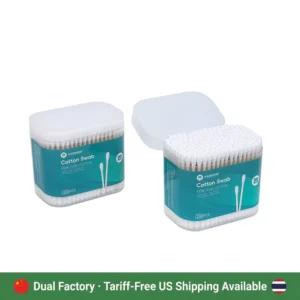 OEM Accept Ear Cleaning Cotton Bud 200pcs Bamboo Stick Cotton Swab with Square Box for Ear Cleaning Makeup