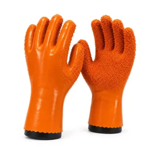 OEM Custom 27cm Orange PVC Gloves Manufacturer Bulk Granulated Finish Waterproof Safety Gloves for Private Labels