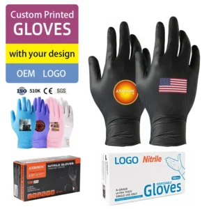 OEM Custom Logo Black Non Sterile Medical Examination Nitrile Gloves Food Grade Guantes De Nitrilo