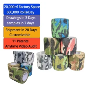 OEM Custom Logo Camouflage Sports Cohesive Warp Roll Self-Adhesive Bandage for First Aid Animal Medical Fixation Outdoor Hunting